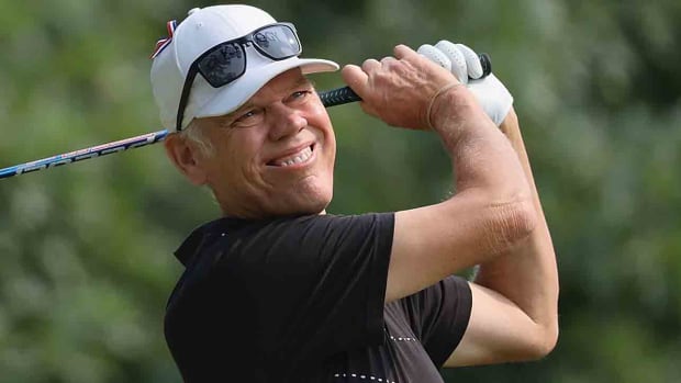 Jay Delsing hits a tee shot during the 2021 Ascension Charity Classic in St Louis, Missouri.